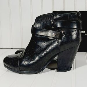 Rag & Bone Harrow Croc Embossed Leather Round Toe Ankle Boots A49